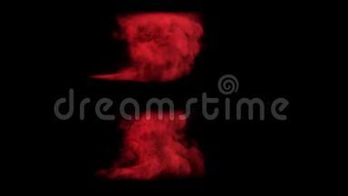 红色的冲击波向右发散，旋转的烟雾